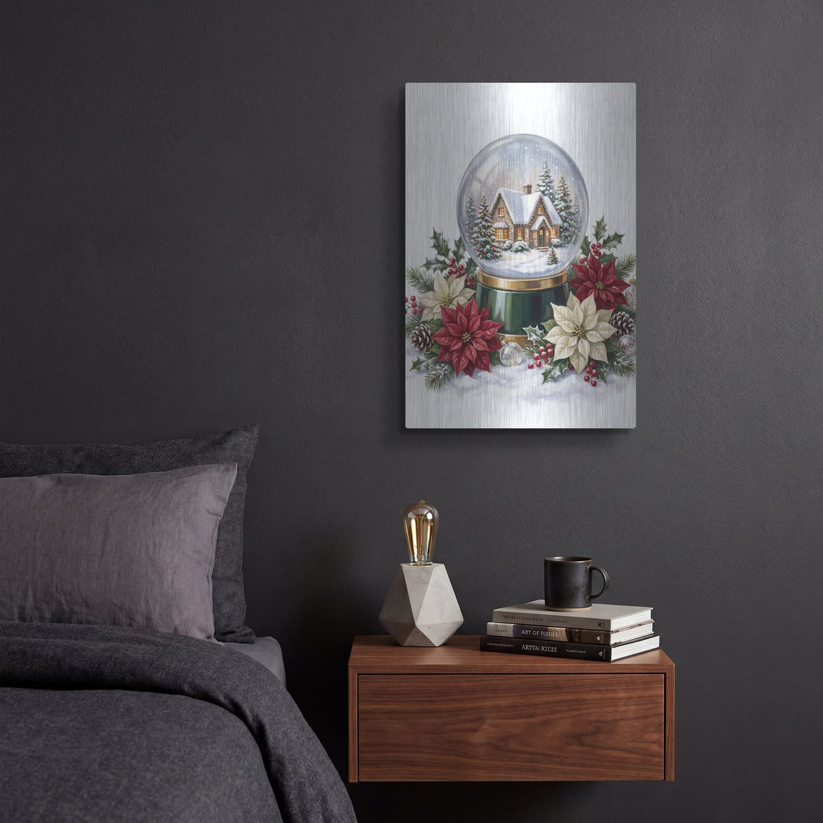 'Snow Globe Christmas Cottage' by Veve – Metal Wall Art, 12x16 room view