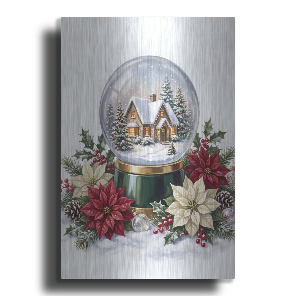 'Snow Globe Christmas Cottage' by Veve – Metal Wall Art