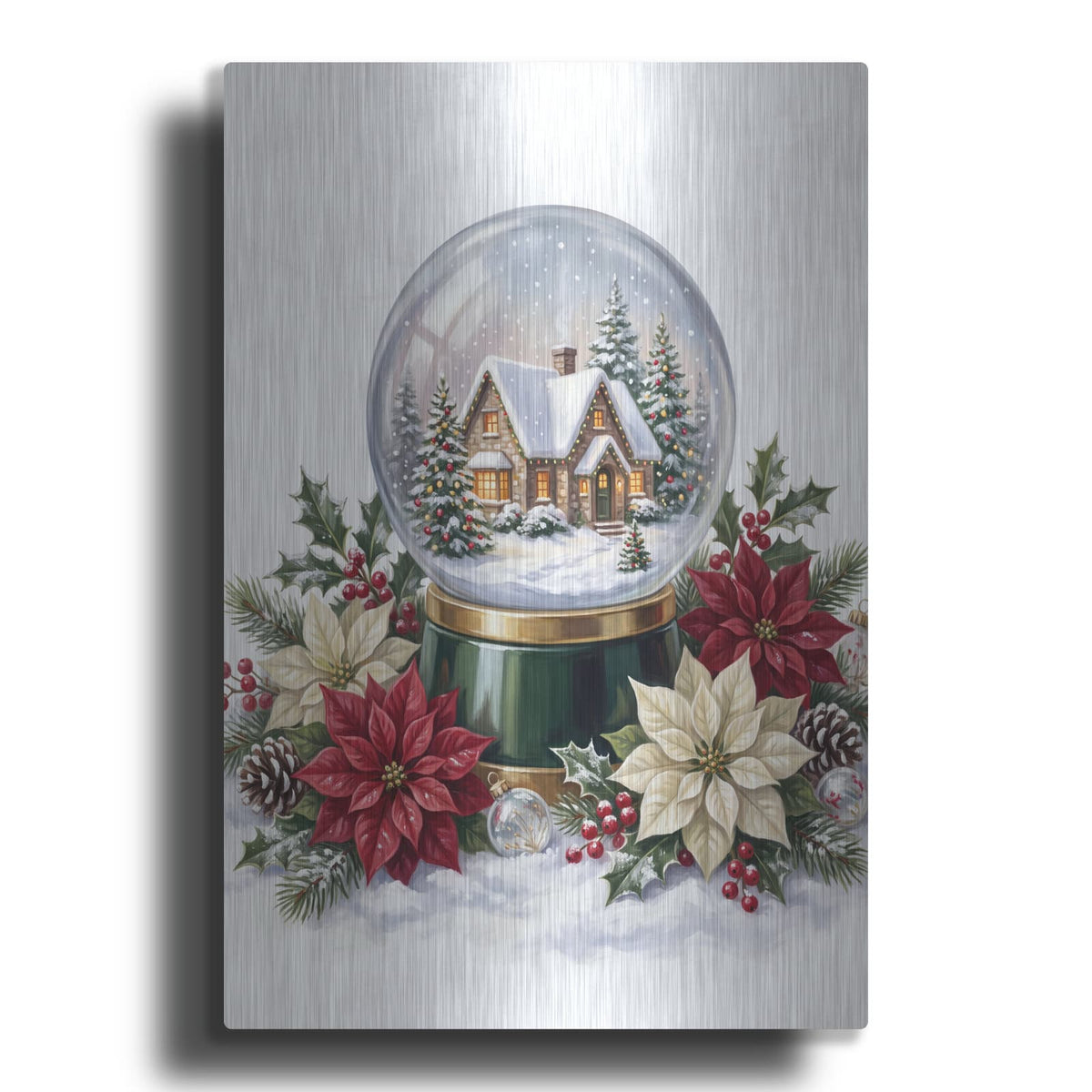 'Snow Globe Christmas Cottage' by Veve – Metal Wall Art