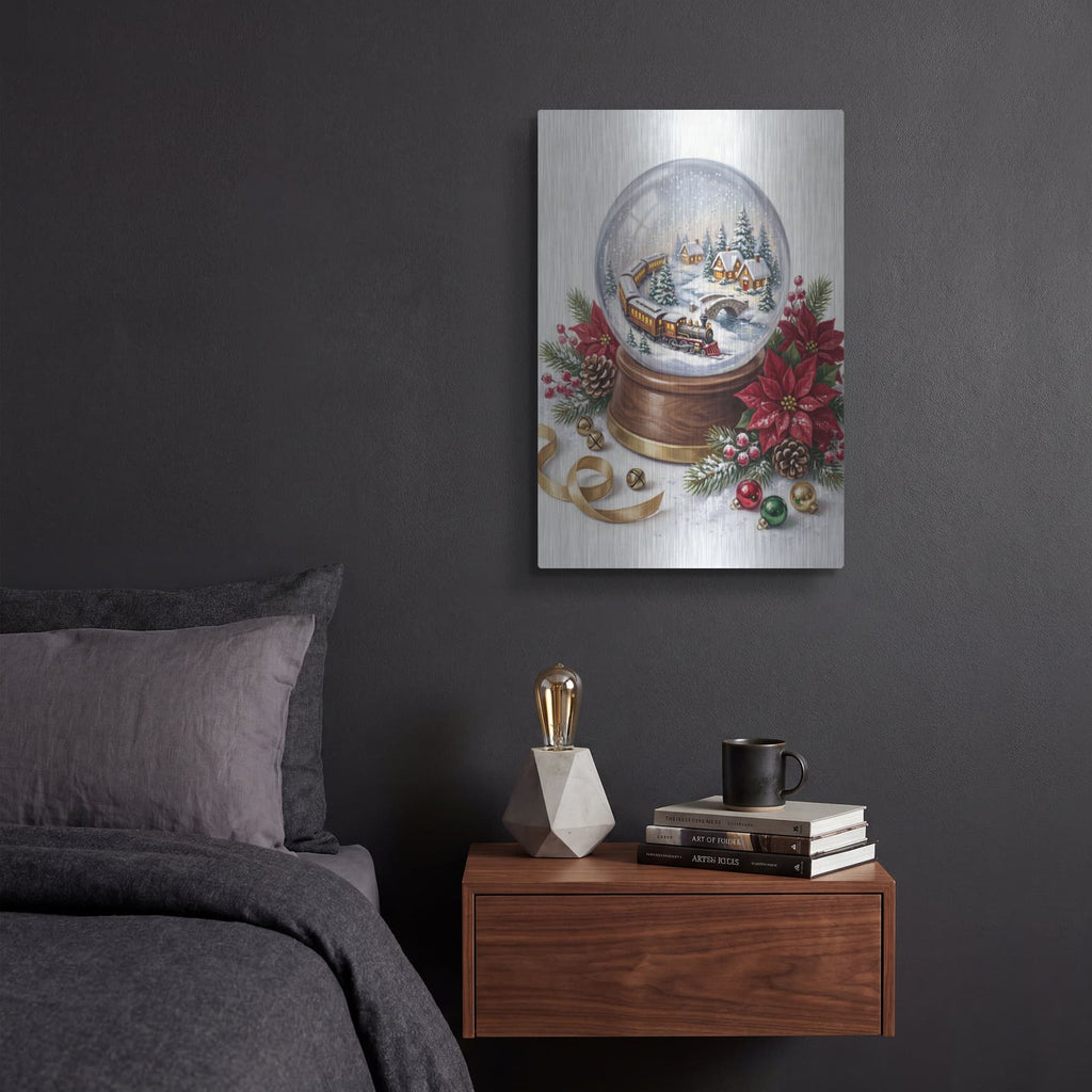 'Snow Globe Christmas Train Wonderland' by Veve – Metal Wall Art, 12x16 room view