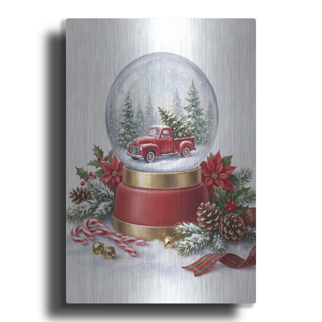 'Snow Globe Christmas Truck in the Snow' by Veve – Metal Wall Art