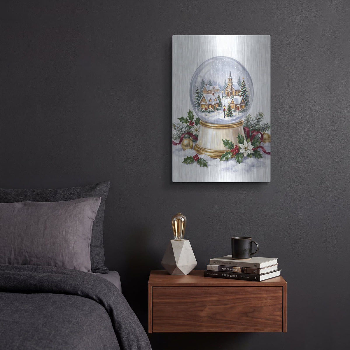 'Snow Globe Enchanted Christmas Village' by Veve – Metal Wall Art, 12x16 room view
