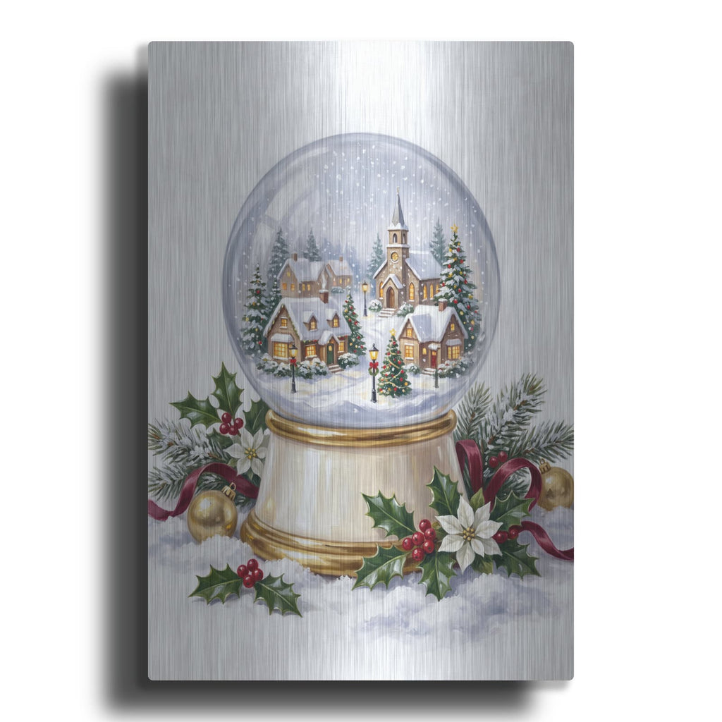 'Snow Globe Enchanted Christmas Village' by Veve – Metal Wall Art