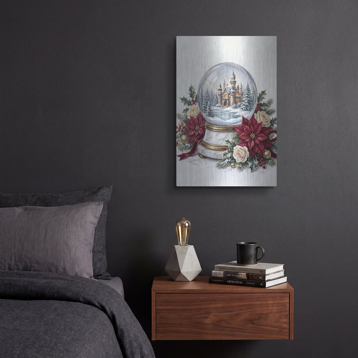 'Snow Globe Magical Christmas Castle' by Veve – Metal Wall Art, 12x16 room view