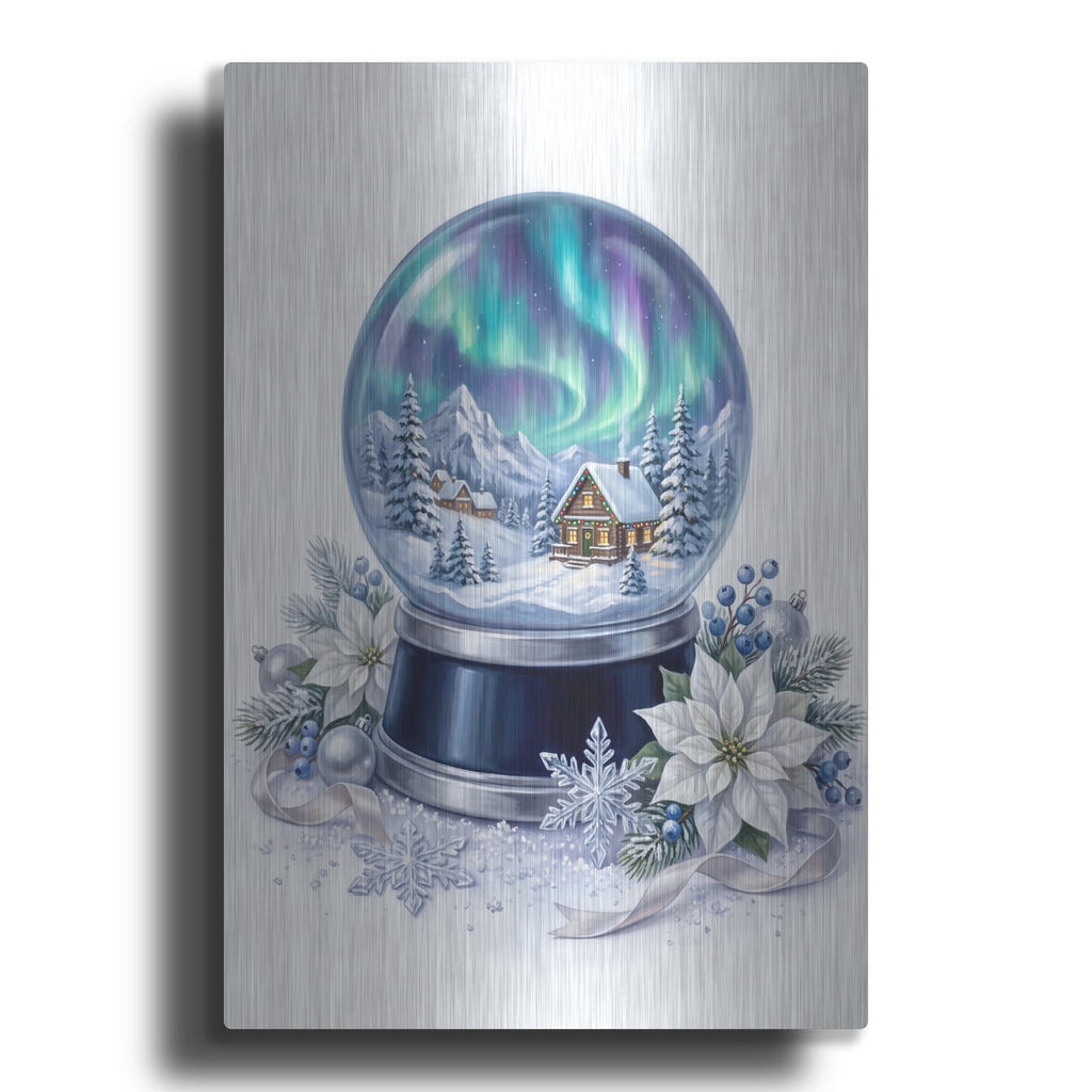 'Snow Globe Northern Lights Christmas' by Veve – Metal Wall Art