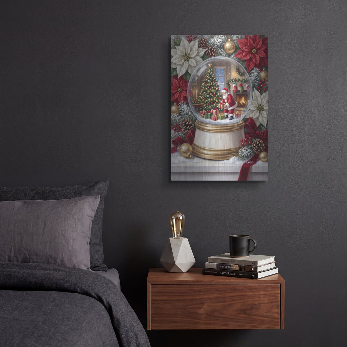 'Snow Globe Santa' by Veve – Metal Wall Art, 12x16 room view