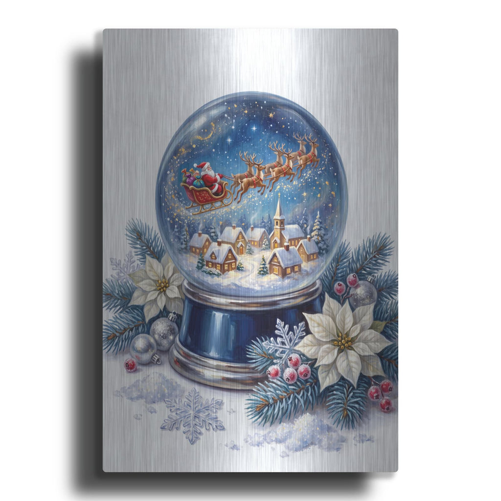 'Snow Globe Santa’s Christmas Eve Flight' by Veve – Metal Wall Art