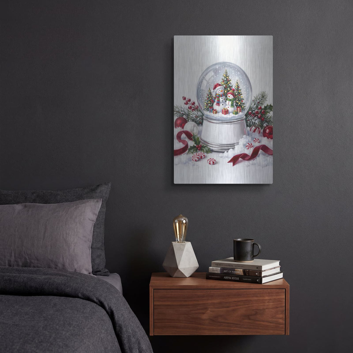 'Snow Globe Snowman Family Celebration' by Veve – Metal Wall Art, 12x16 room view