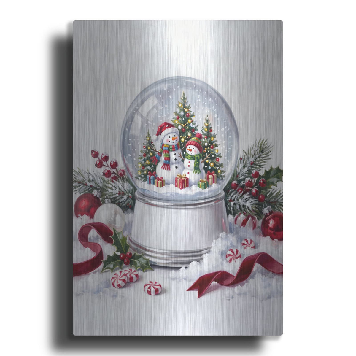 'Snow Globe Snowman Family Celebration' by Veve – Metal Wall Art
