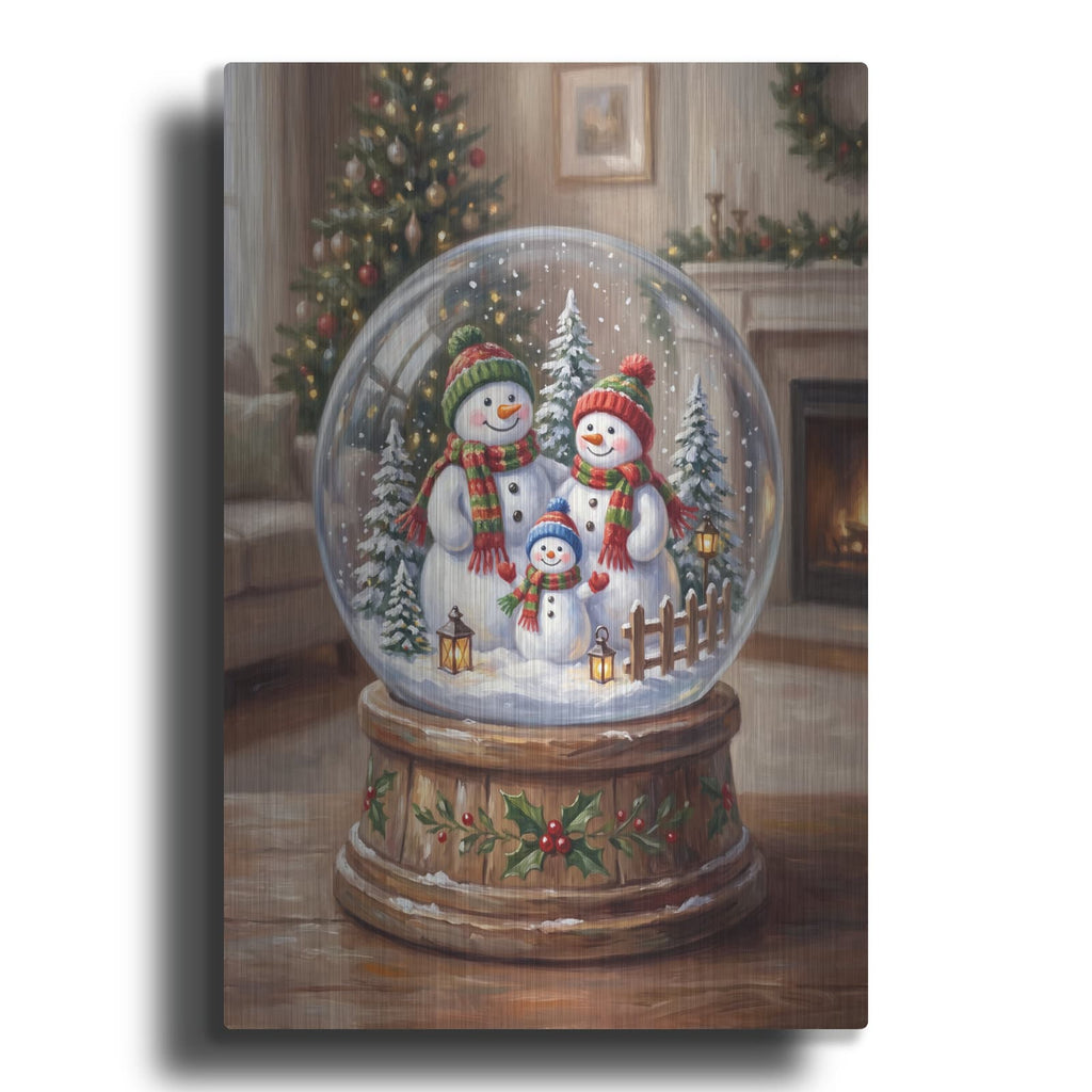 'Snow Globe Snowman Family' by Veve – Metal Wall Art