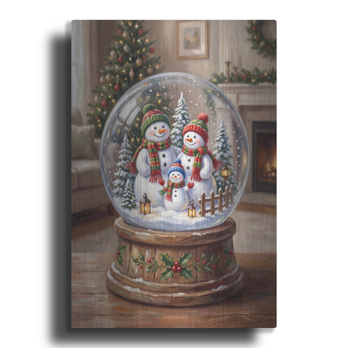 'Snow Globe Snowman Family' by Veve – Metal Wall Art