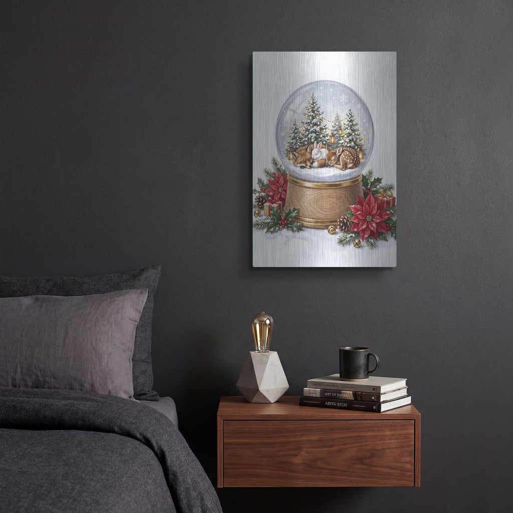 'Snow Globe Woodland Christmas Friends' by Veve – Metal Wall Art, 12x16 room view