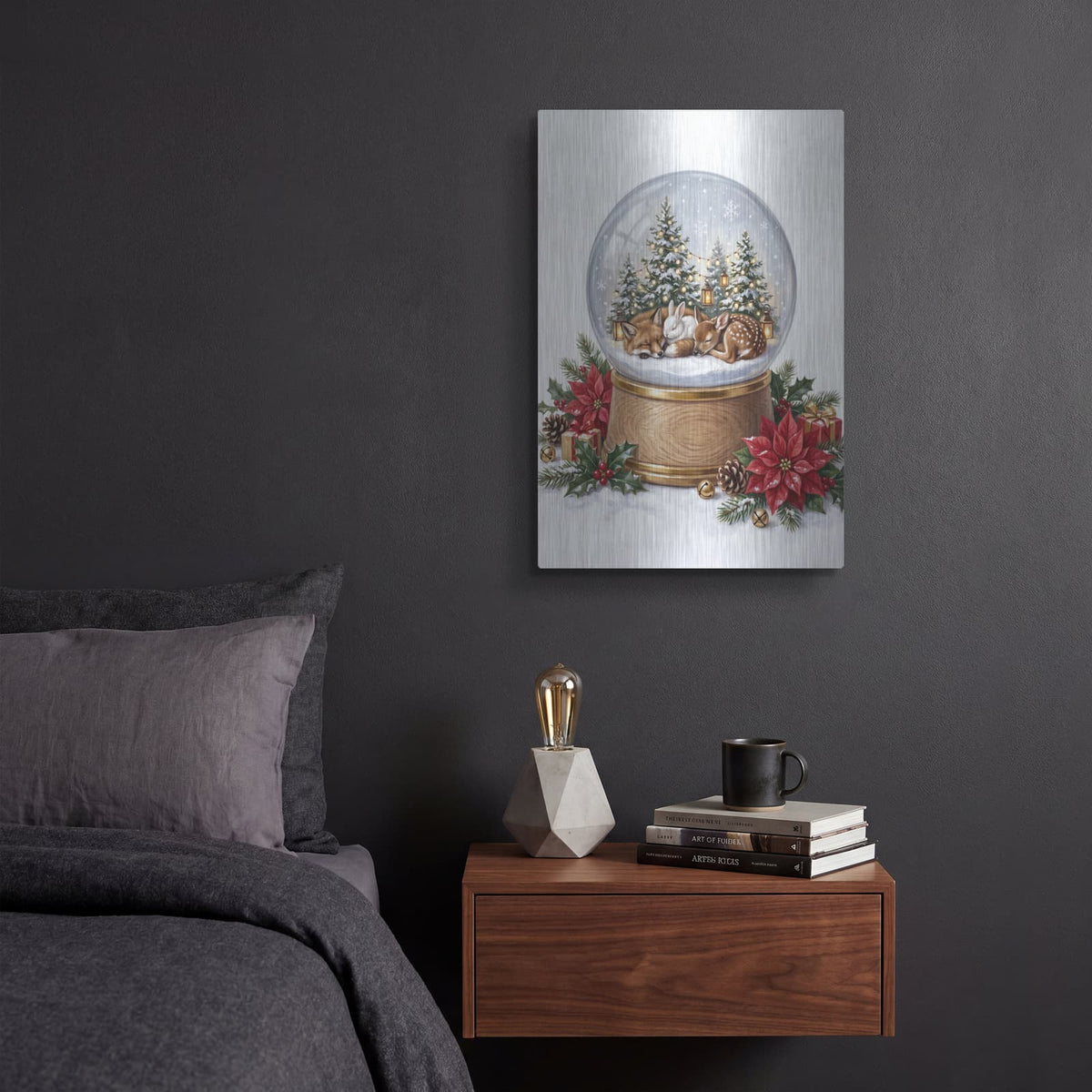 'Snow Globe Woodland Christmas Friends' by Veve – Metal Wall Art, 12x16 room view