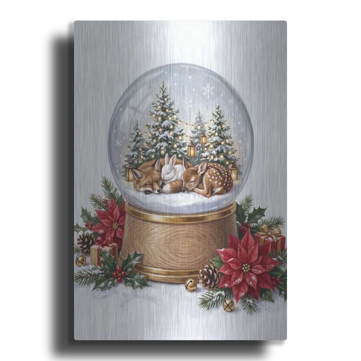 'Snow Globe Woodland Christmas Friends' by Veve – Metal Wall Art