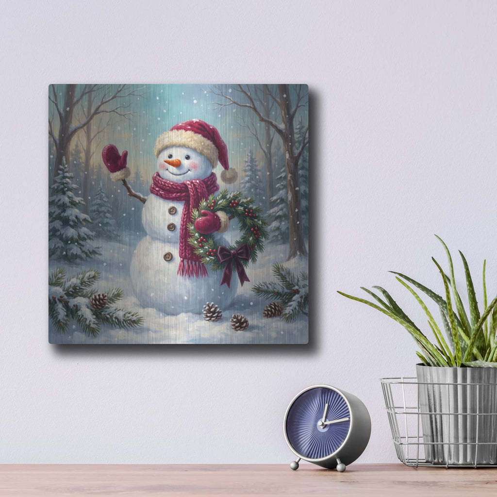 'Snowman's Christmas Joy' by Veve – Metal Wall Art, 12x12 room view