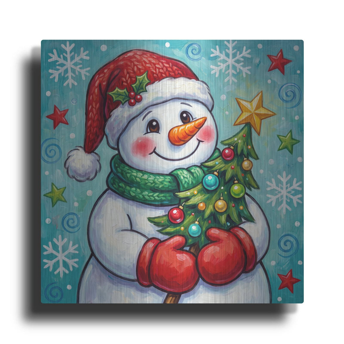 'Snowman's Merry Christmas Tree' by Veve – Metal Wall Art