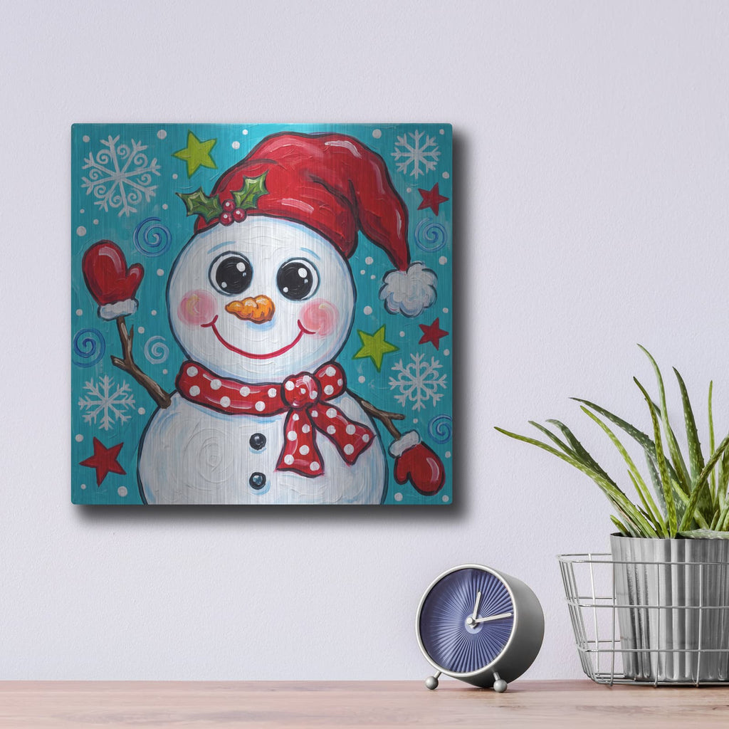 'Snowman's Merry Wave' by Veve – Metal Wall Art, 12x12 room view