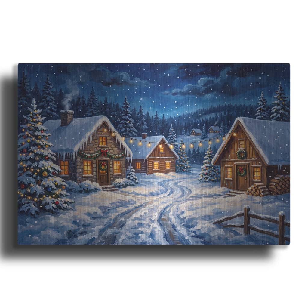 'Snowy Christmas Village' by Veve – Metal Wall Art