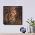 'Soul of the Lioness African Queen and Lion I' by Veve – Metal Wall Art, 12x12 room view