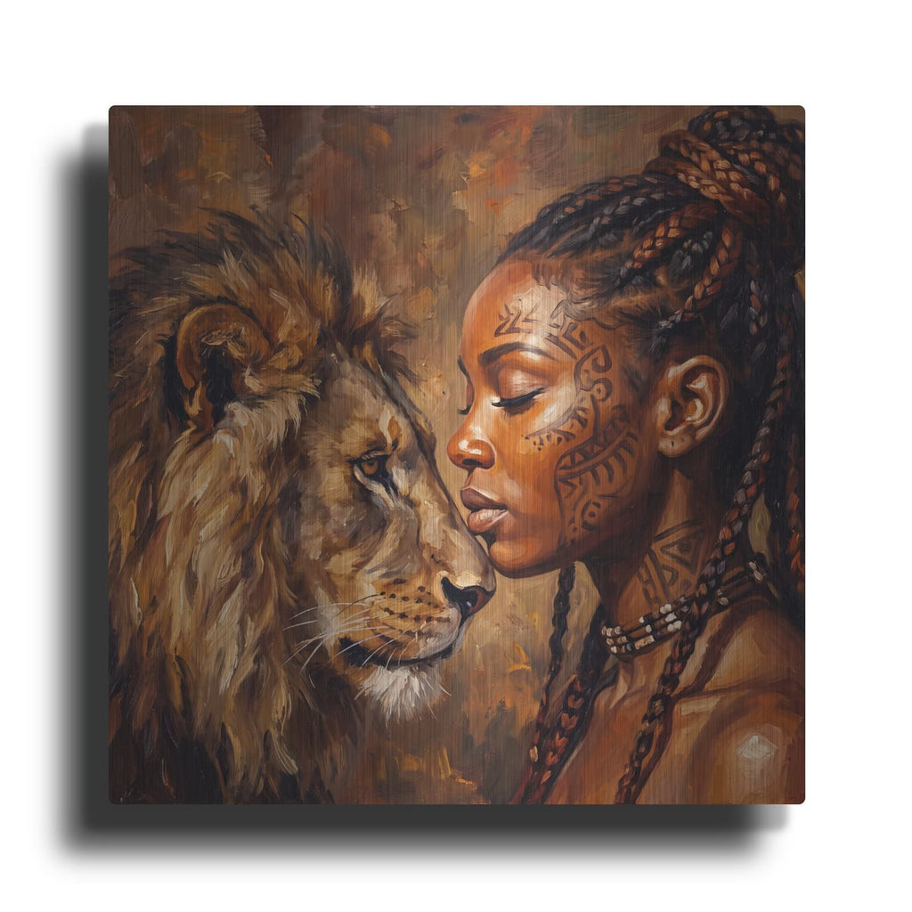 'Soul of the Lioness African Queen and Lion I' by Veve – Metal Wall Art