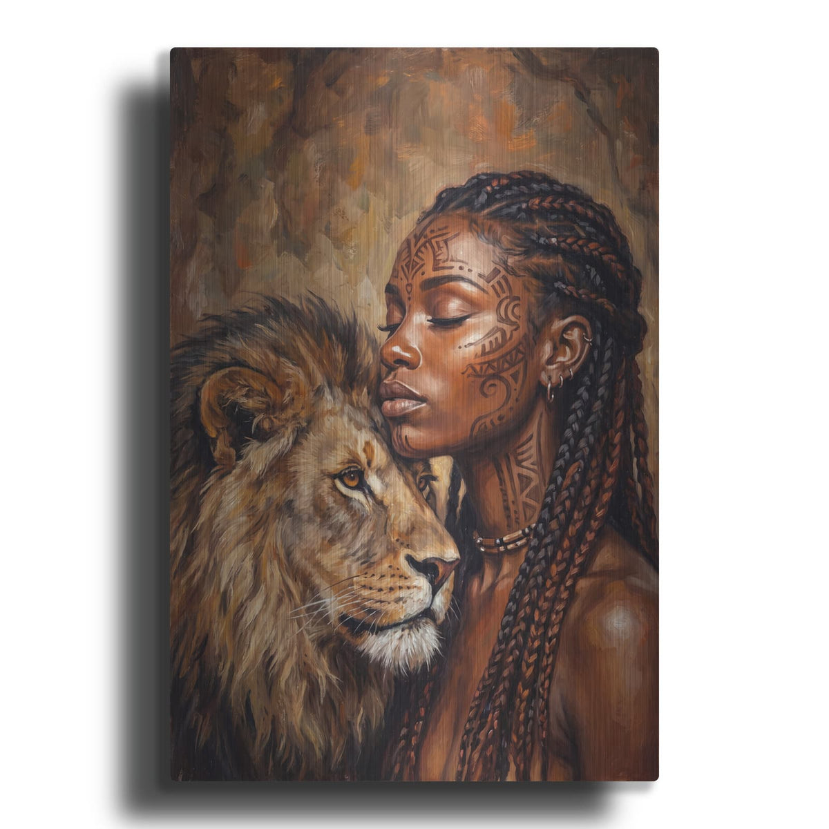 'Soul of the Lioness African Queen and Lion II' by Veve – Metal Wall Art