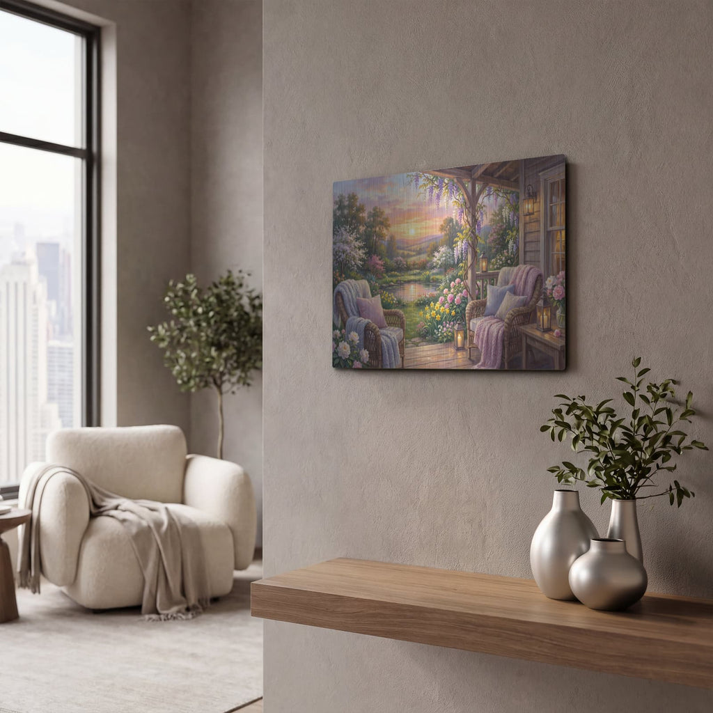 'Spring Garden Sunset' by Veve – Metal Wall Art, 16x12 room view