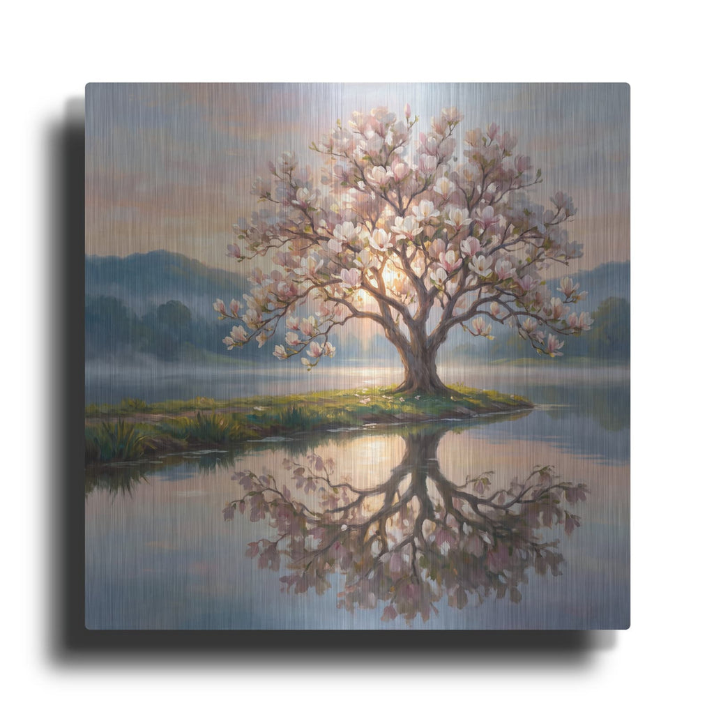 'Spring Magnolia Lake Reflection' by Veve – Metal Wall Art