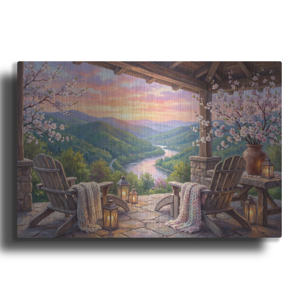 'Spring Mountain Sunset Valley' by Veve – Metal Wall Art