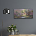 'Spring Riverside Cottage Cherry Blossom and Wisteria Painting' by Veve – Metal Wall Art, 24x12 room view