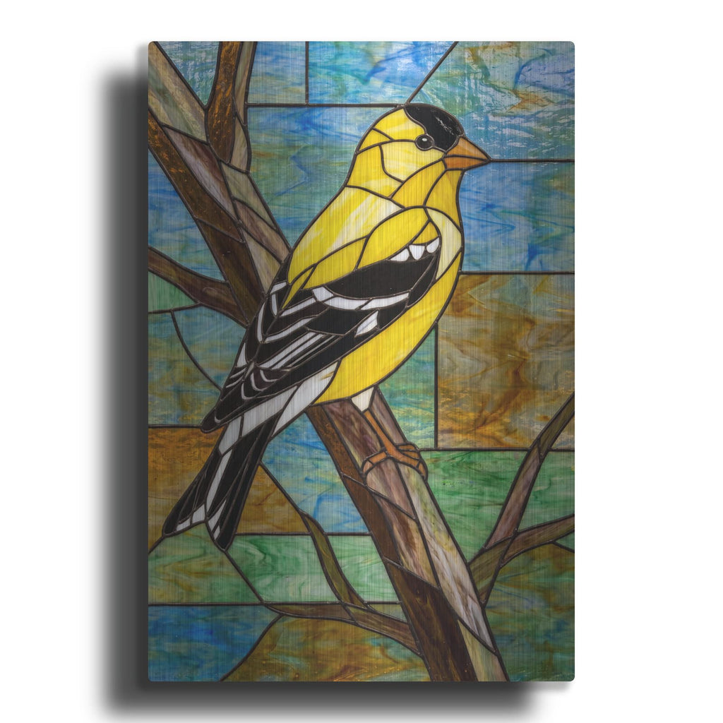 'Stained Glass Style American Goldfinch' by Veve – Metal Wall Art