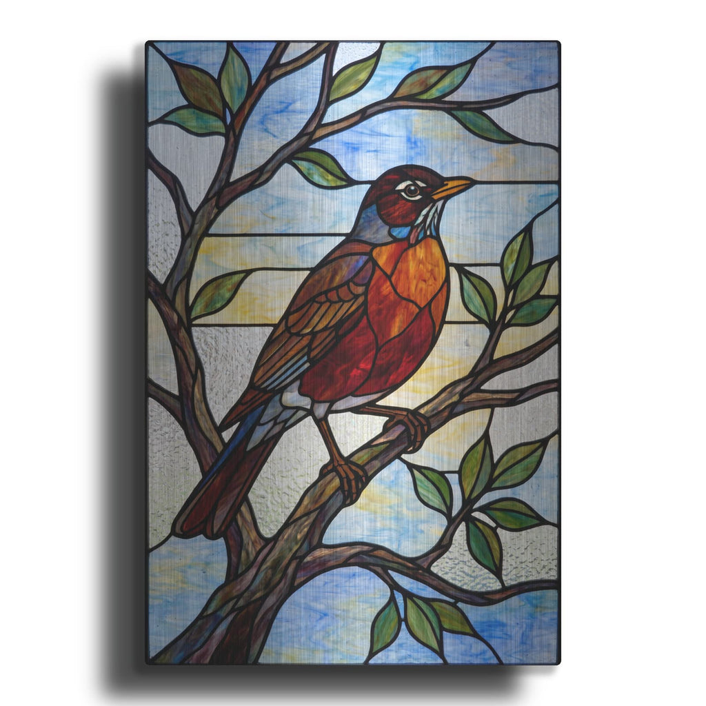'Stained Glass Style American Robin' by Veve – Metal Wall Art