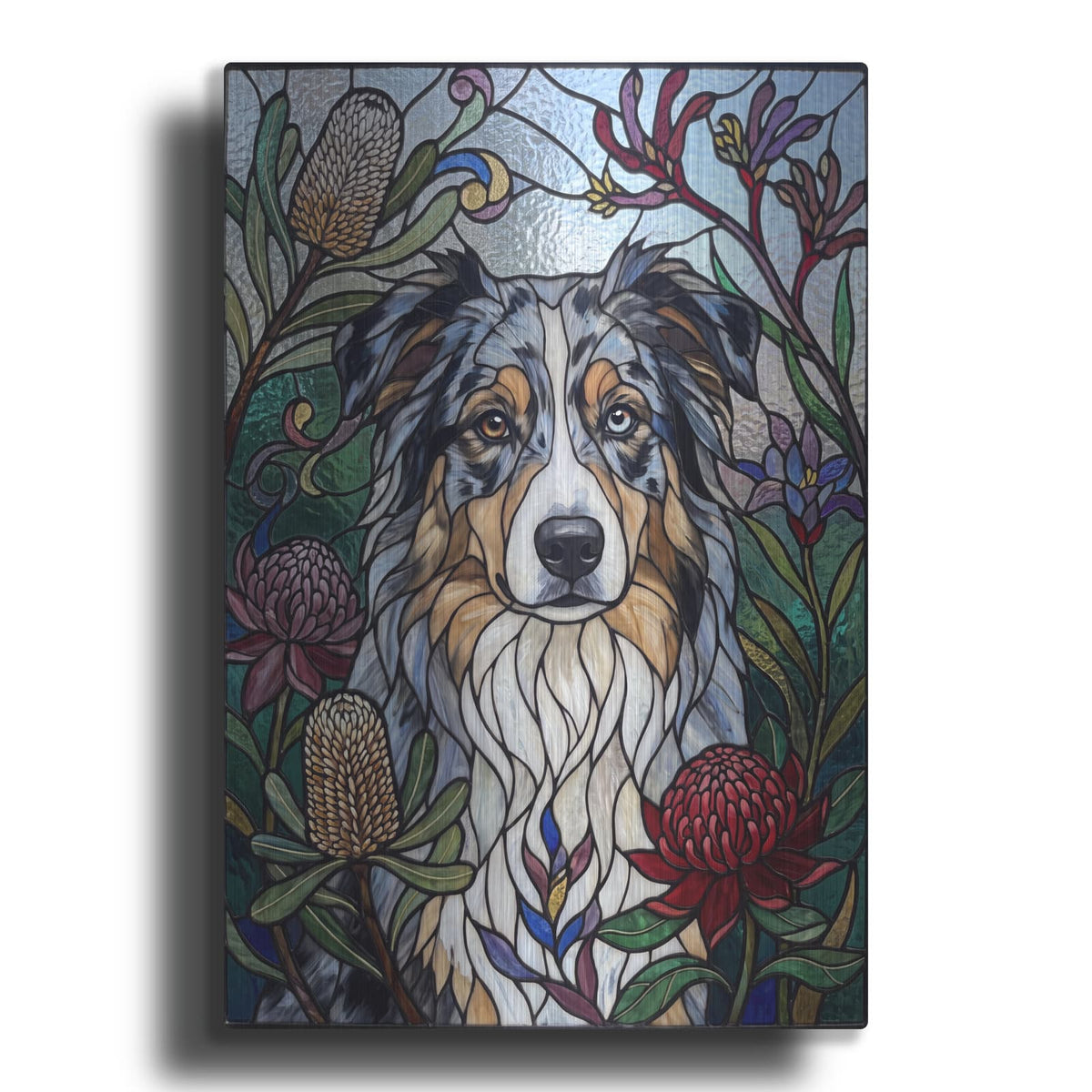 'Stained Glass Style Australian Shepherd' by Veve – Metal Wall Art