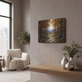 'Stained Glass Style Autumn Woodland Path' by Veve – Metal Wall Art, 16x12 room view