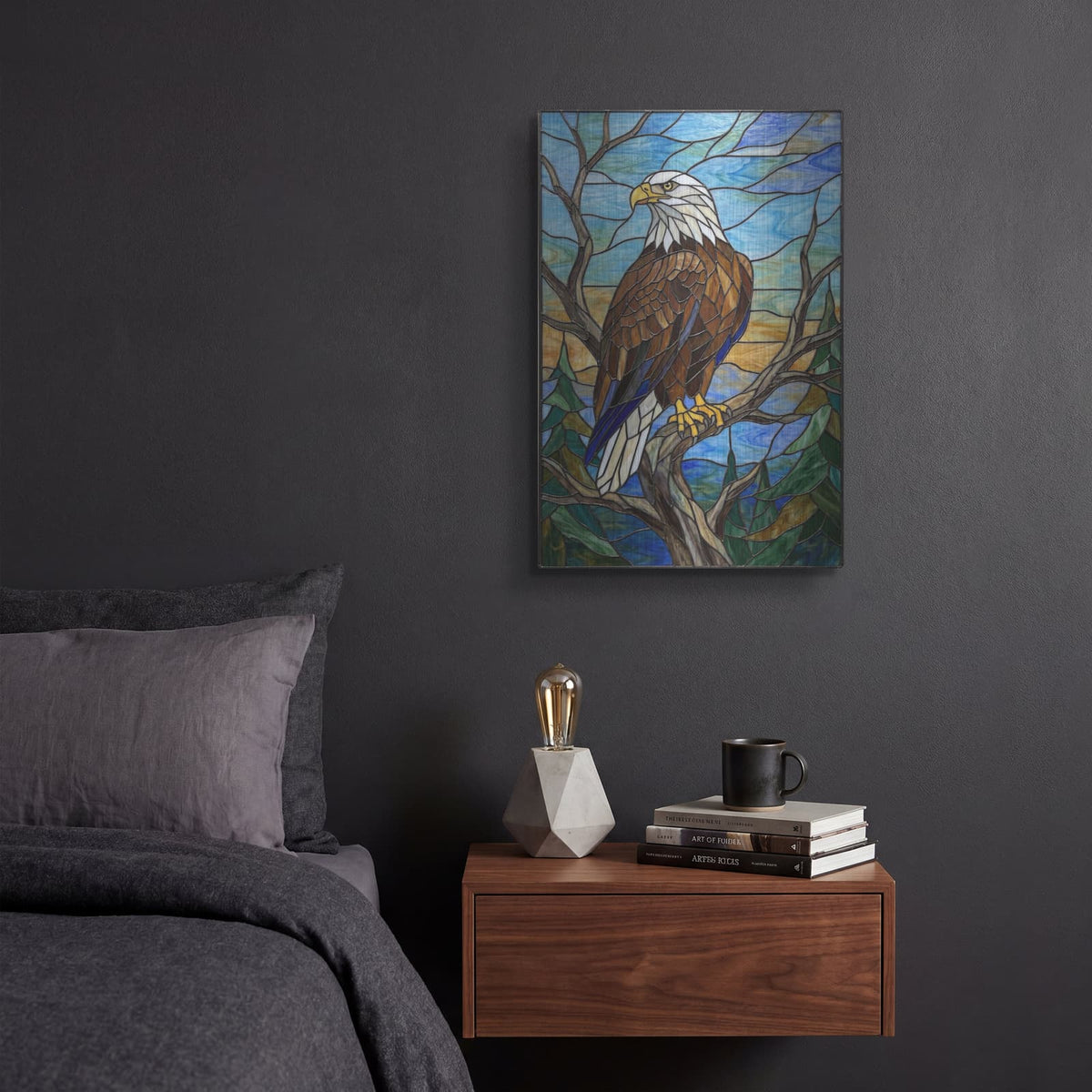 'Stained Glass Style Bald Eagle II' by Veve – Metal Wall Art, 12x16 room view