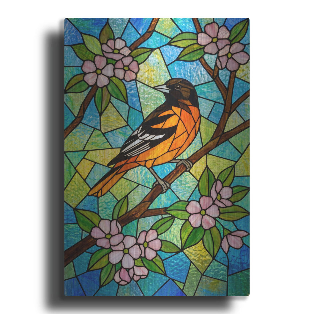'Stained Glass Style Baltimore Oriole' by Veve – Metal Wall Art