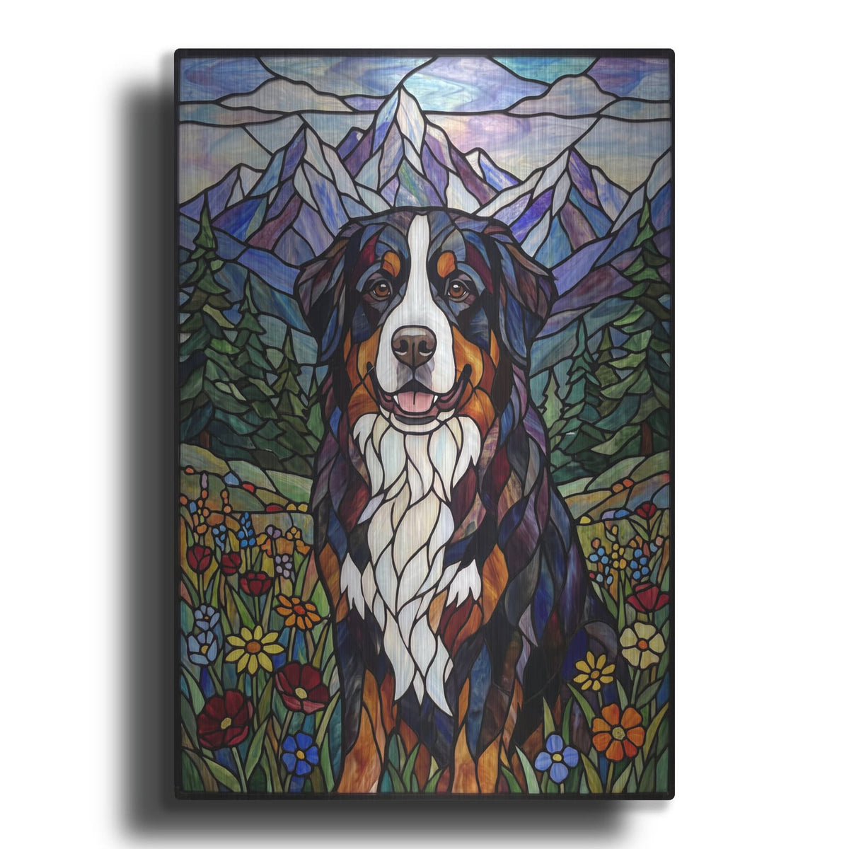 'Stained Glass Style Bernese Mountain Dog' by Veve – Metal Wall Art