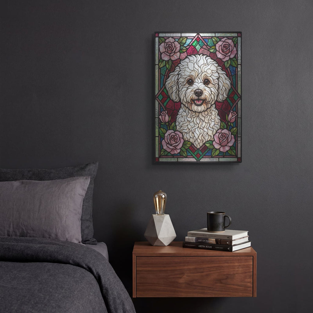 'Stained Glass Style Bichon Frise' by Veve – Metal Wall Art, 12x16 room view