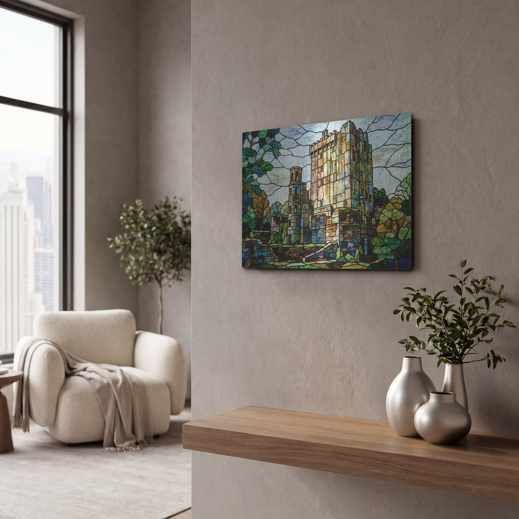 'Stained Glass Style Blarney Castle II' by Veve – Metal Wall Art, 16x12 room view
