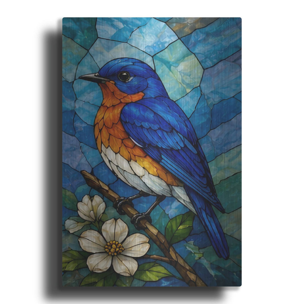 'Stained Glass Style Blue Bird' by Veve – Metal Wall Art