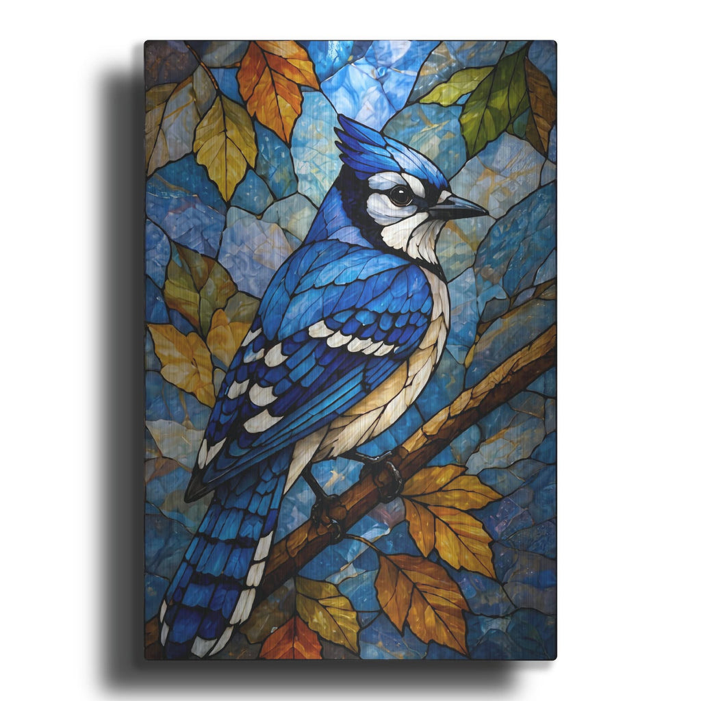 'Stained Glass Style Blue Jay I' by Veve – Metal Wall Art