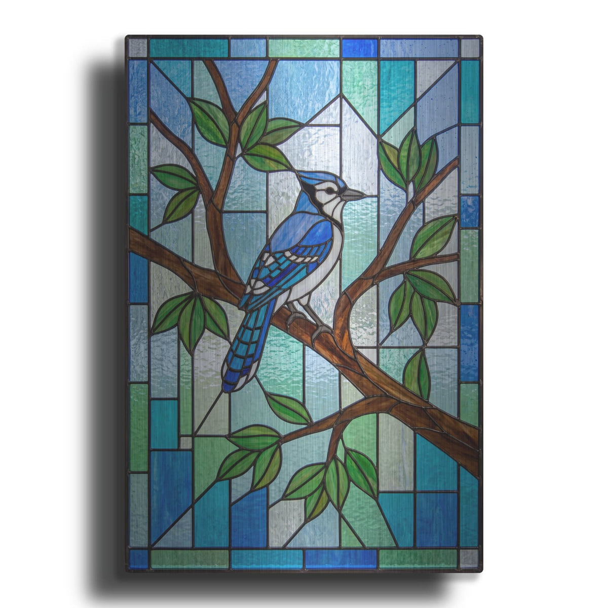 'Stained Glass Style Blue Jay II' by Veve – Metal Wall Art