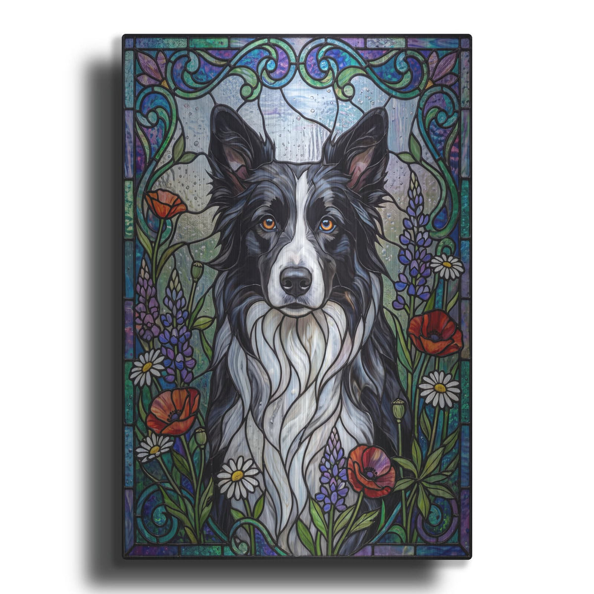'Stained Glass Style Border Collie' by Veve – Metal Wall Art