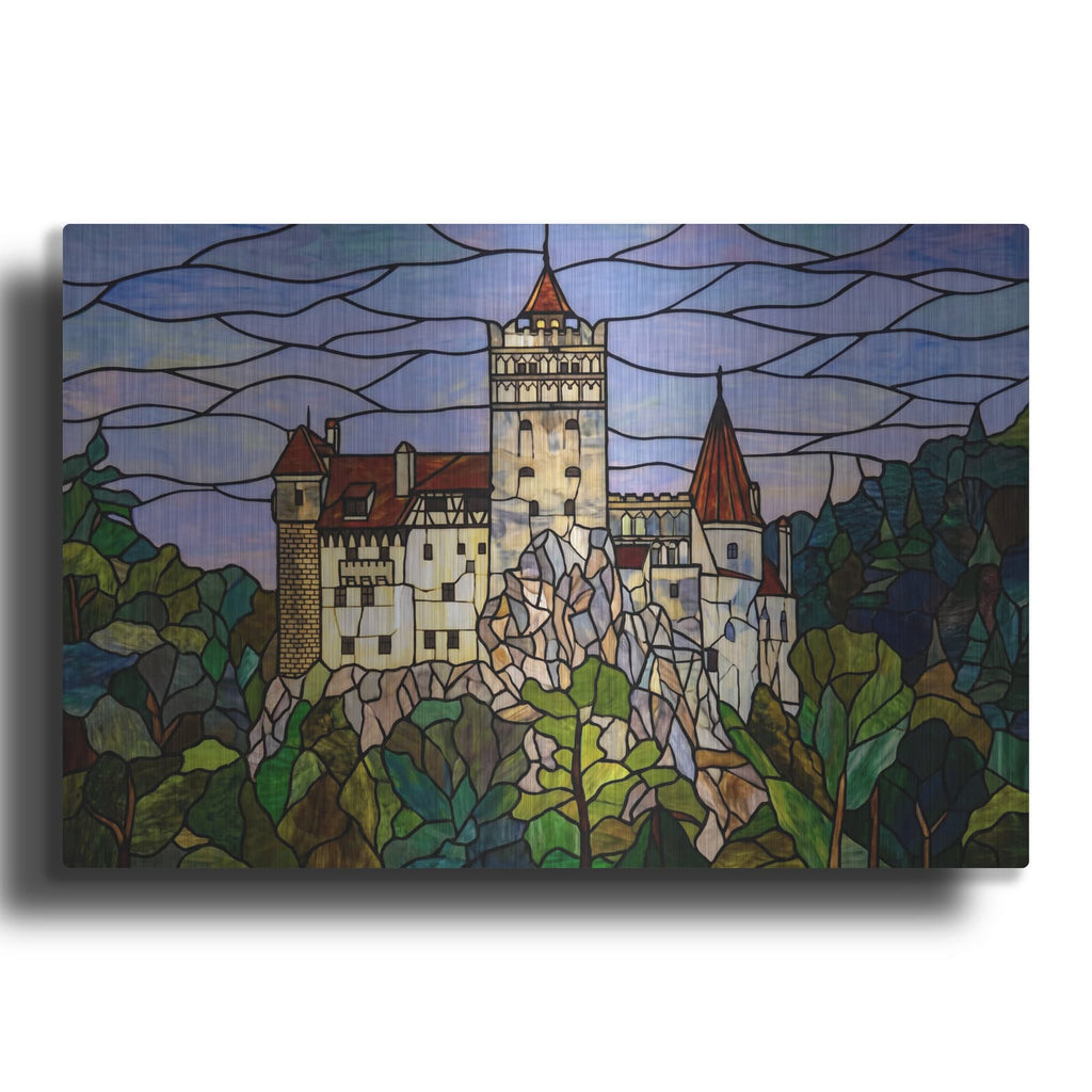 'Stained Glass Style Bran Castle II' by Veve – Metal Wall Art