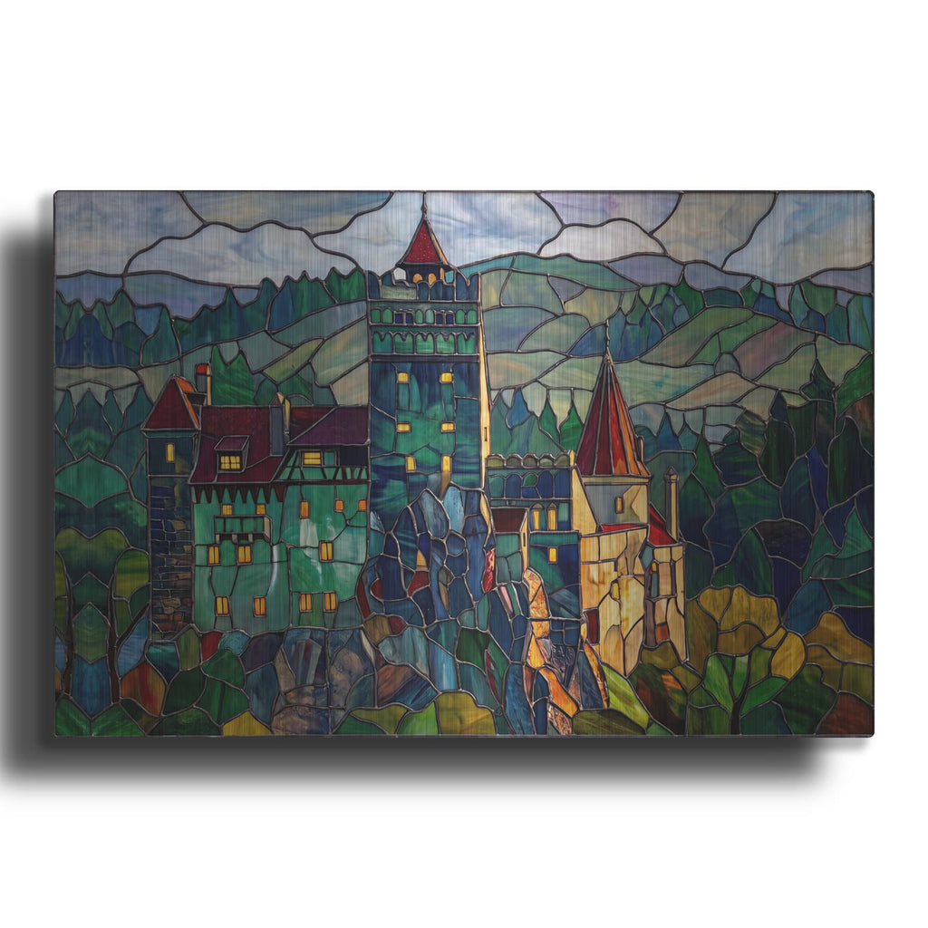 'Stained Glass Style Bran Castle III' by Veve – Metal Wall Art