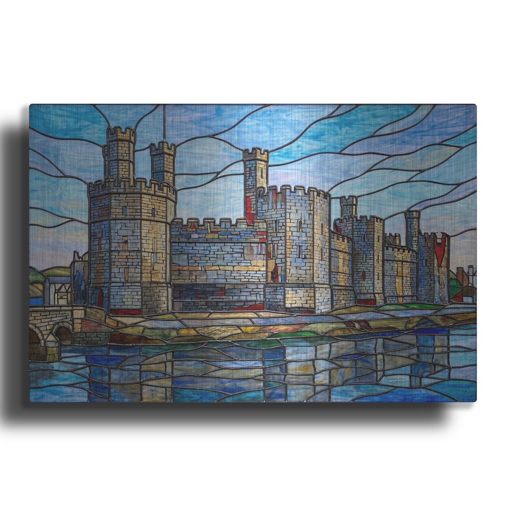 'Stained Glass Style Caernarfon Castle' by Veve – Metal Wall Art