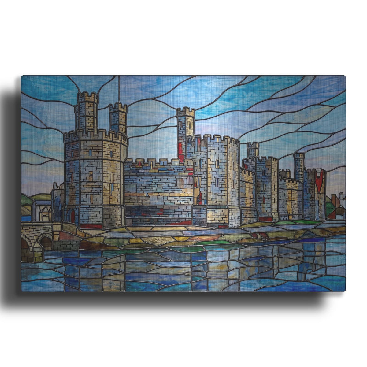 'Stained Glass Style Caernarfon Castle' by Veve – Metal Wall Art