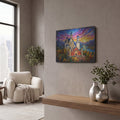 'Stained Glass Style Castle At Sunrise' by Veve – Metal Wall Art, 16x12 room view