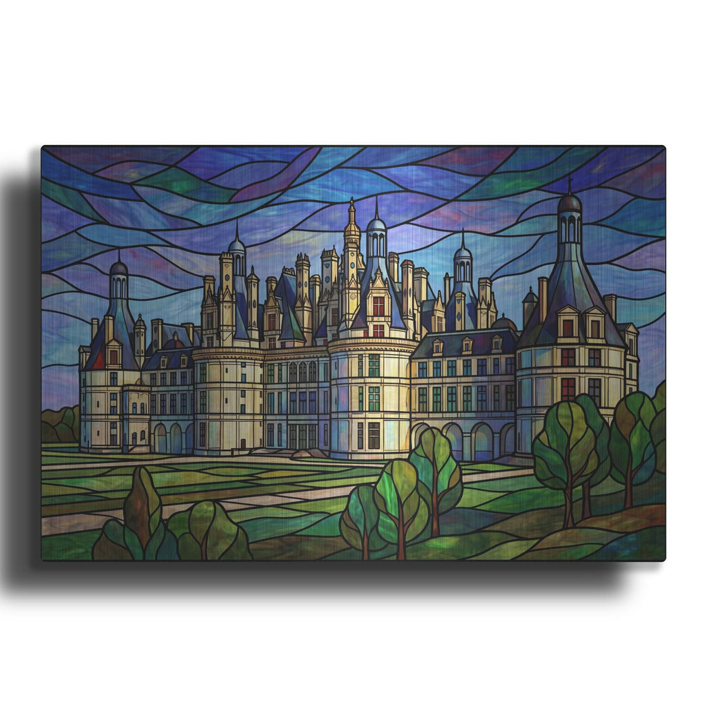'Stained Glass Style Castle Chateau De Chambord' by Veve – Metal Wall Art