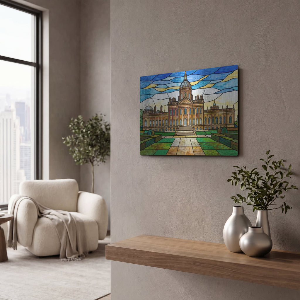 'Stained Glass Style Castle Howard I' by Veve – Metal Wall Art, 16x12 room view