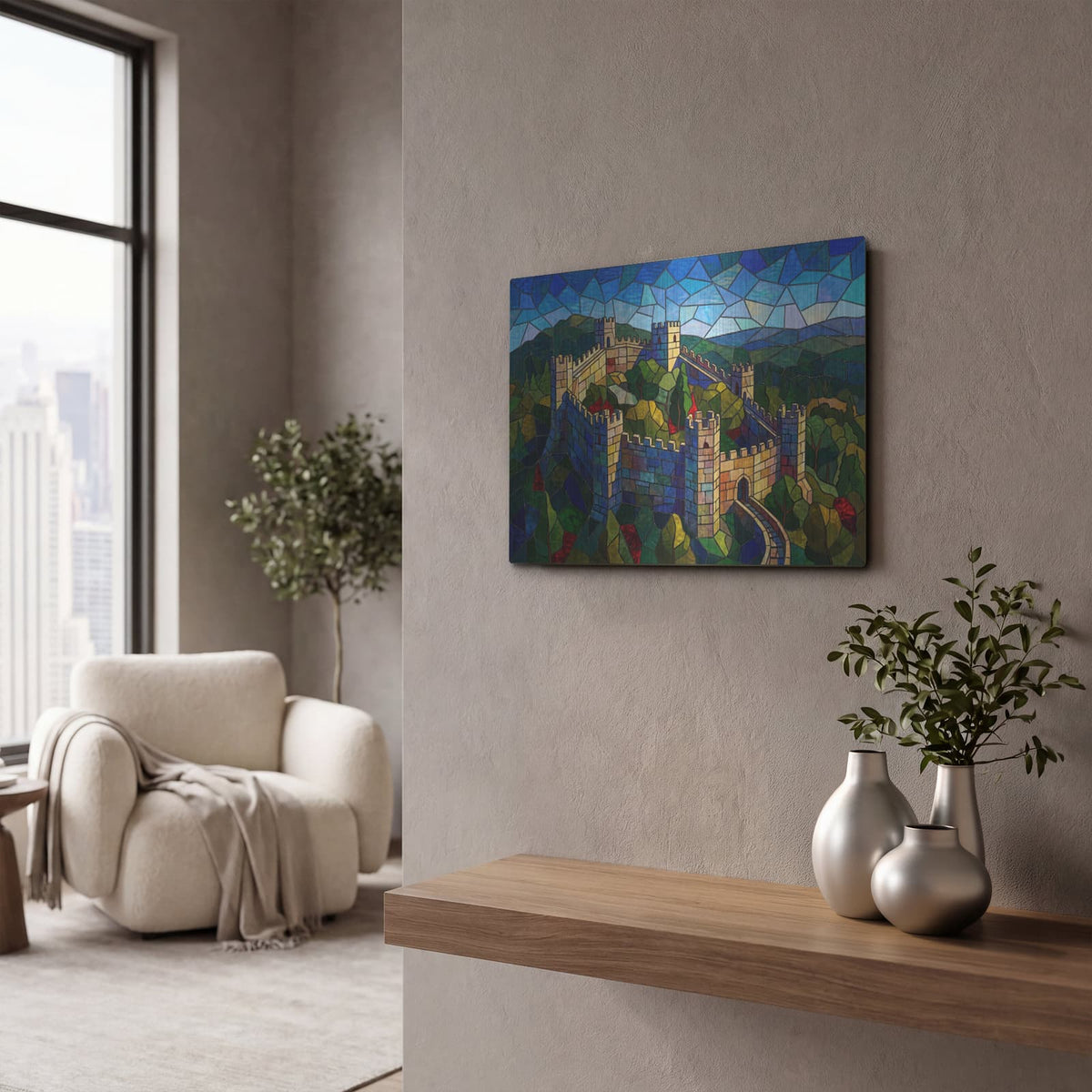 'Stained Glass Style Castle Moors I' by Veve – Metal Wall Art, 16x12 room view